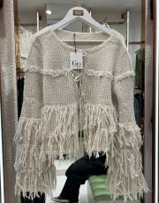 püsküllü triko hırka bej