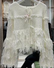 püsküllü triko hırka beyaz