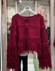 püsküllü triko hırka bordo