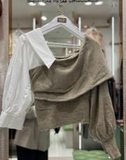 yaka detaylı triko kazak koyu vizon 2