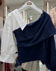 yaka detaylı triko kazak lacivert