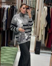 yaka fermuar triko kazak siyah gri