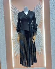 oval şerit payet ithal elbise siyah