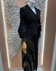 oval şerit payet ithal elbise siyah 3