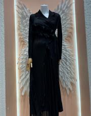 yırtmaç detay ithal elbise siyah