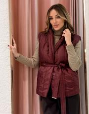 triko detay şişme yelek bordo