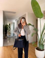 hırka kapşonlu kürklü gri