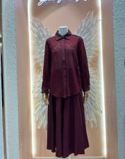 dantel etek takım bordo