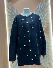 taşlı incili angora hırka siyah 2