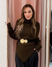 asımetrik boğazlı kazak koyu yeşil