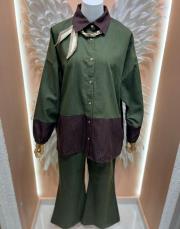 iki renkli gömlek takım yeşil kahve 2