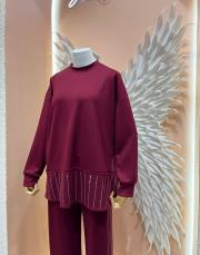 şerit taşlı takım bordo 3