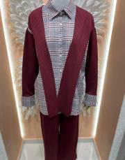 çizgili gömlek takım bordo 2