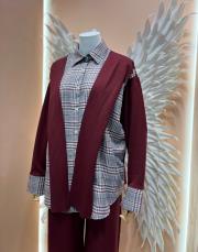 çizgili gömlek takım bordo 3