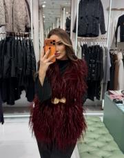 kılçıklı kürk yelek bordo