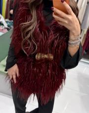 kılçıklı kürk yelek bordo 2