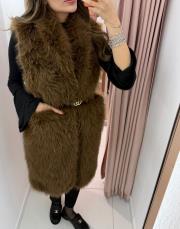 uzun kılçıklı kürk yelek kahve 2