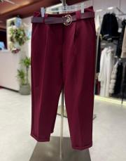 kemerli kumaş pantolon bordo