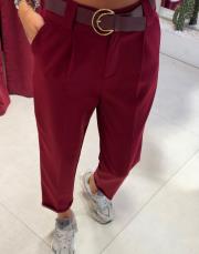 kemerli kumaş pantolon bordo 3