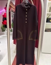 düğmeli elbise acı kahve