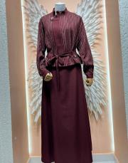 fermuarlı etek takım bordo 2