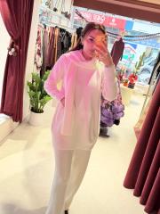 atkı detaylı triko takım beyaz