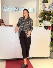 bağlama detaylı ekose gömlek antrasit