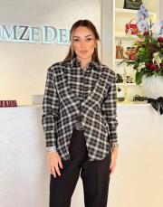 bağlama detaylı ekose gömlek antrasit 2