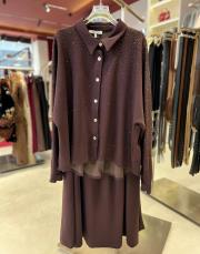 taşlı detay etekli takım kahve