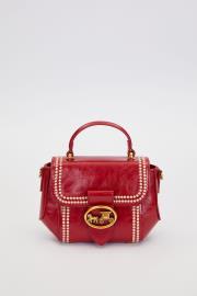 kenar desenli dikiş el çantası kırmızı