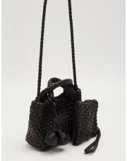 charmlı örgü model el çantası siyah 2