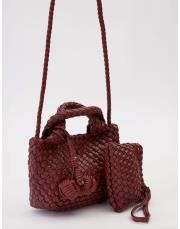 charmlı örgü model el çantası bordo 2