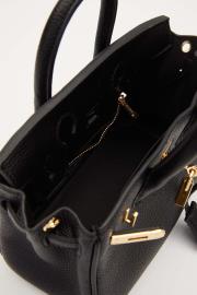 aksesuar kilit el çantası siyah gold 2