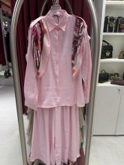 şal detay gömlek takım pembe