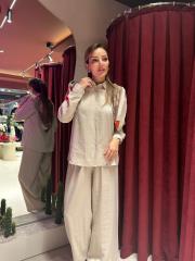 şal detay gömlek takım bej