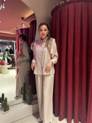 şal detay gömlek takım bej 3