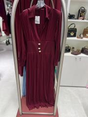 bel detay şık elbise bordo