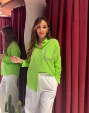 cep taş keten gömlek neon sarı