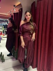 tarz saten takım bordo 2