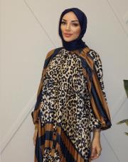 benekli elbise kahve lacivert 2