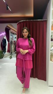 sandy şifon takım pembe 3
