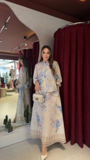 desenli etekli ithal takım mavi