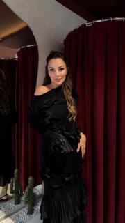 önü fırfır ithal elbise siyah