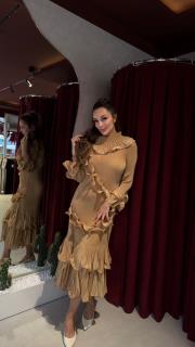 önü fırfır ithal elbise bej