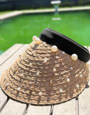 incili hasır şapka bej