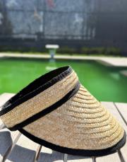 çift örgü hasır şapka bej siyah