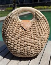 bombeli hasır çanta kahve