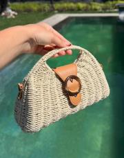 kemerli hasır çanta  kahve ekru 2