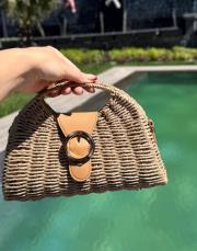 kemerli hasır çanta bej