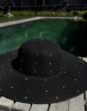 taşlı hasır şapka siyah